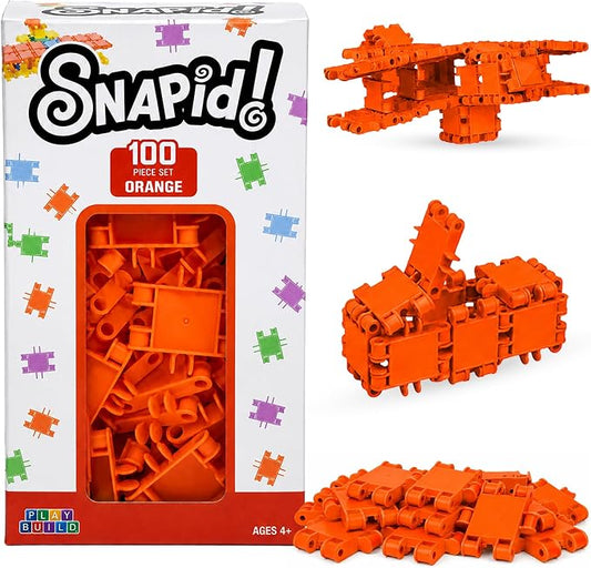 100 Piece Orange Snap Connecting Building Toy Set for Kids