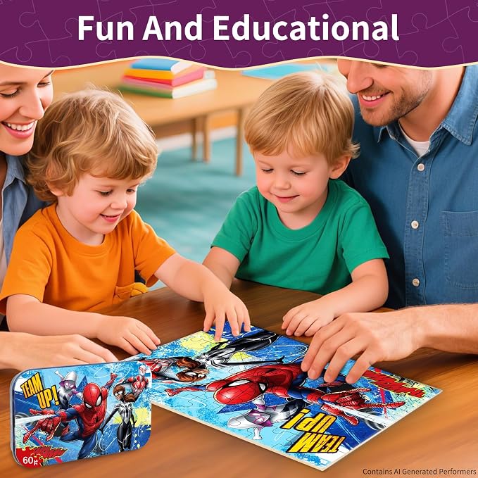 Kids Puzzles Ages 3-8, 60 Pieces Piece Jigsaw Puzzles in Metal Box, Educational Learning Toys for Boys and Girls, Premium Puzzle Games