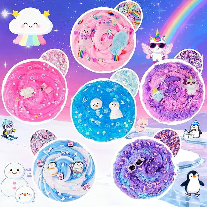 6-Pack Animal Slime Kit for Kids, Butter Cloud Squishy Birthday Gift Set | Animal wonderland party favor, goodie bag stuffer, Halloween Christmas gift and sensory slime toy for kids ages 4-10