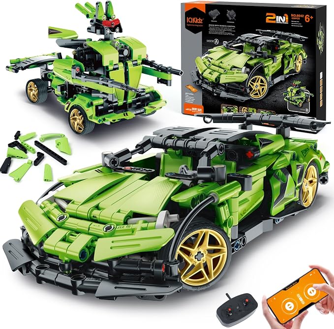 IQKidz STEM Building Blocks Kit for Kids - 2 in 1 Remote Control Race Car and Robot Toy, Great Gift for Boys, Teens Age 6 7 8-12+ Year Old Who Love Engineering and RC Sports Car Toys