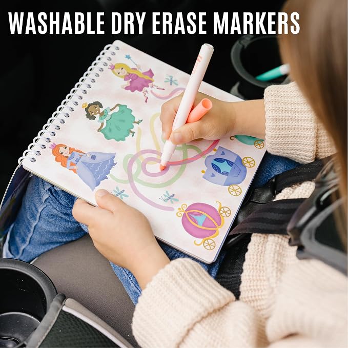 Totebook Dry Erase Activity Book for Kids - 18 Erasable Learning Games with Markers & Reusable Stickers, Travel Activities for Ages 4-6, Fits Case (Space Theme)