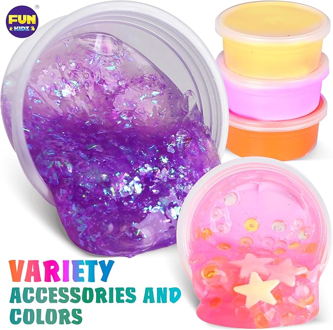 33 Cups Jumbo Slime Kit for Kids, FunKidz Premade Ultimate Slime Pack to DIY Soft, Cloud, Clear, Butter, Glitter, Glow in Dark Slime Making Kit Party Favors Gift Toys for Girls and Boys