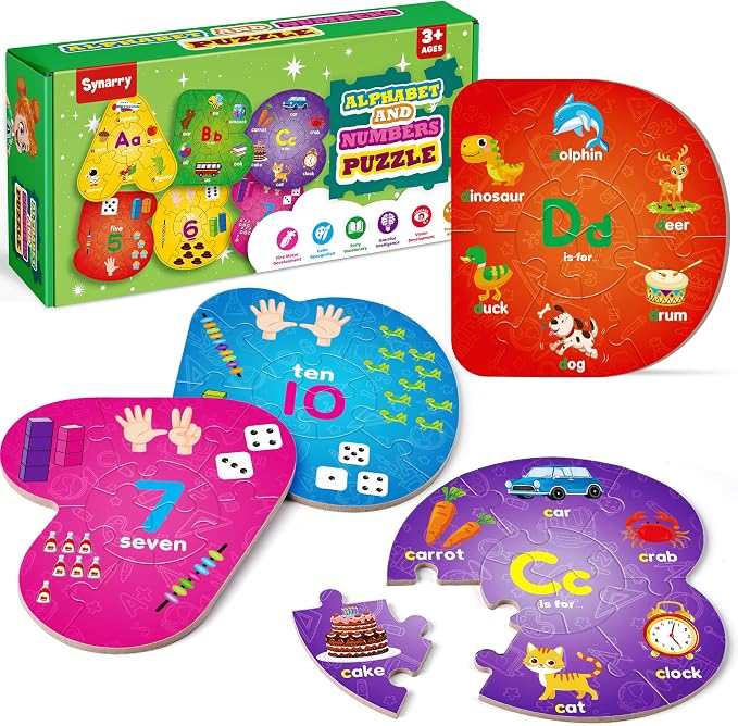 SYNARRY Number and Alphabet Puzzles for Kids Ages 3-5, ABC Learning for Toddlers Ages 3+, Preschool Activities Letter Puzzles Montessori Educational Toys Gifts for 4 5 6 7 8 Year Old Boys Girls