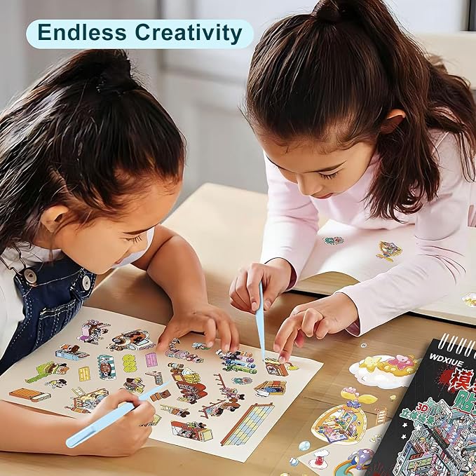 Scene Sticker – 20 Sets of DIY 3D House Scenes Cute Cartoon Stickers Kit for Kids & Adults – Fun Sticker Therapy Activity for Stress Relief, Crafts & Gifts (Black - 20 Set)