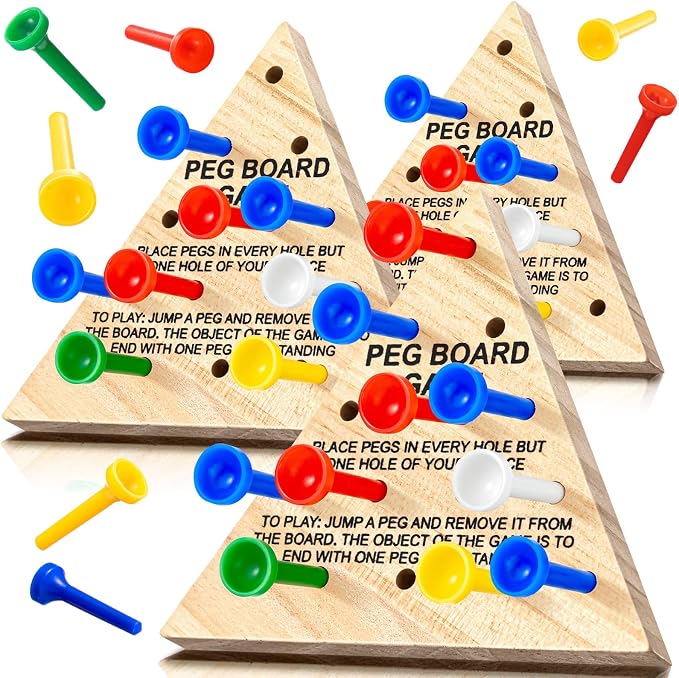 Skylety 6 Pack Triangle Peg Games Wooden Board Table Game for Family Boys Girls Adults, Learning Toys Travel Peg Jump Toys Triangle Puzzle Brain Teaser Christmas Gifts (Multicolor)