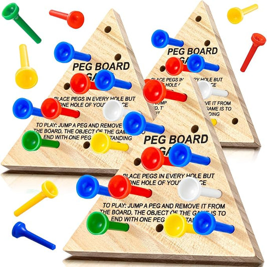 Skylety 6 Pack Triangle Peg Games Wooden Board Table Game for Family Boys Girls Adults, Learning Toys Travel Peg Jump Toys Triangle Puzzle Brain Teaser Christmas Gifts (Multicolor)