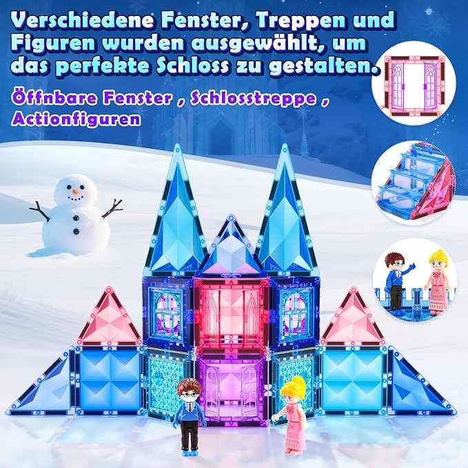Diamond Magnetic Building Blocks for Kids - Princess Castle Magnetic Tiles Toys for 3-8 Year Old Girls & Boys - 3 4 5 6 Year Old Girl Birthday Xmas Gifts - STEM Educational Toys for Creative Play