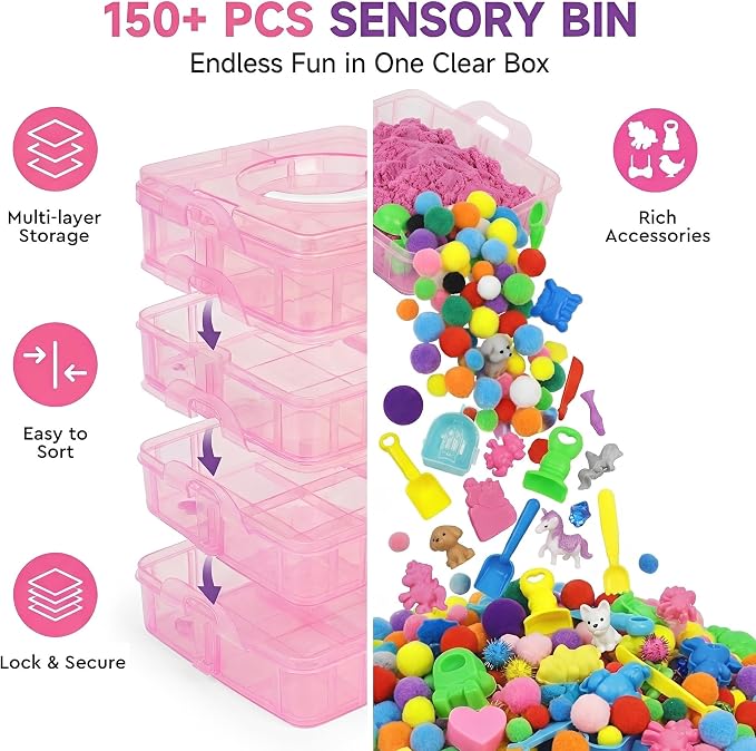 AGENTLAN Stackable Sensory Bin, Unicorn & Pet Sensory Sand Play Set | Unicorn and pet sand box with play sand, sensory toys for toddlers boys and girls, gift for girls ages 3-8
