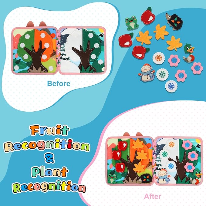 Bunny Montessori Busy Book for Toddlers 1-3 - Soft Felt Hand-Stitched Sensory Board Quiet Toy for 1 2 3 Year Old Toddler Boy Girl - Travel Essentials Educational Activity Toys Birthday Easter Gifts