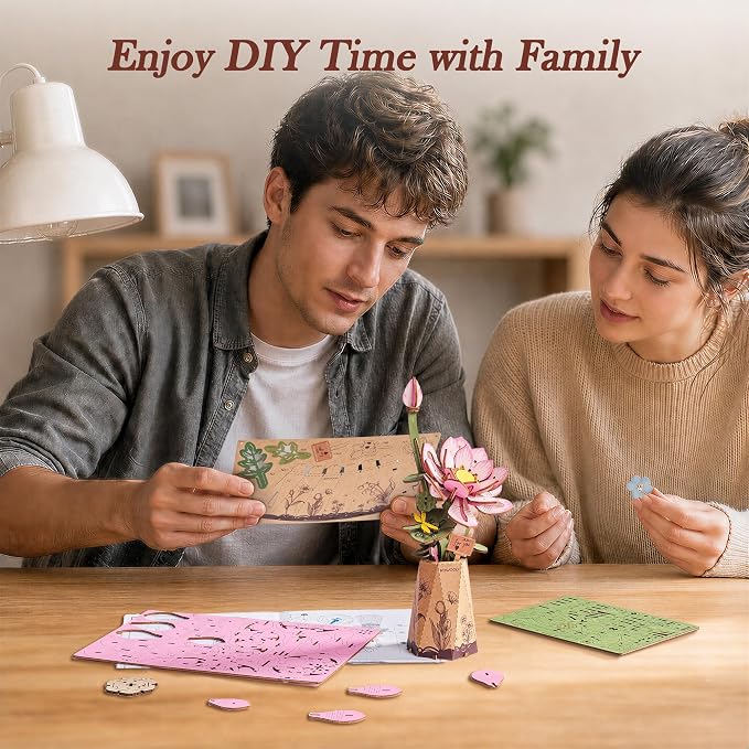 rowood Lotus 3D Puzzles for Adults,Wooden Flower DIY Craft Kits for Women,Botannical Collection Table Decor,Mothers Day/Teachners Day Gift