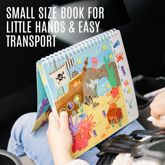 Totebook Dry Erase Activity Book for Kids - 18 Erasable Learning Games with Markers & Reusable Stickers, Travel Activities for Ages 4-6, Fits Case (Space Theme)
