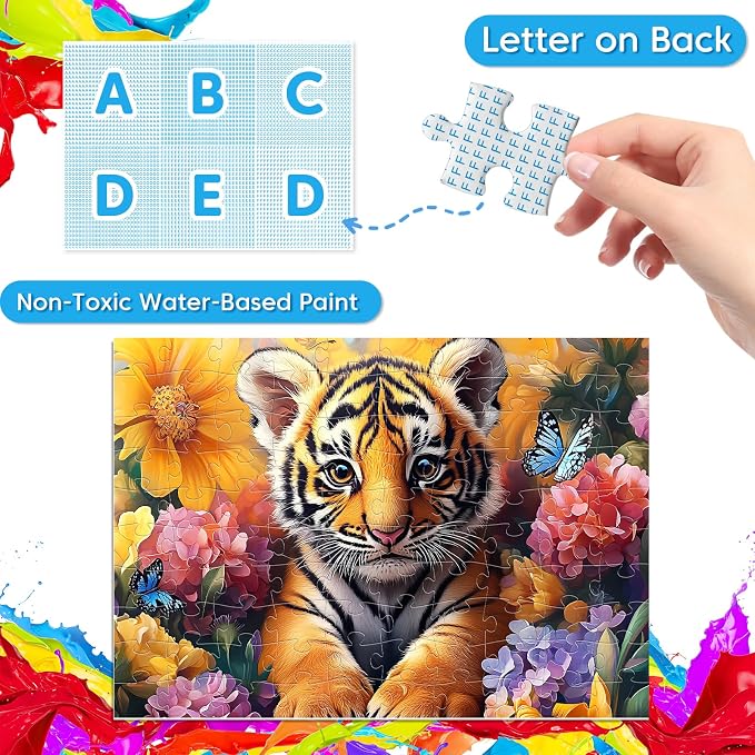 Jeacirio 4-Pack 100 Pieces Puzzles for Kids Ages 4-6 6-8 Panda Tiger Deer Cat Puzzles 100 Pieces Jigsaw Puzzles for Kids 8-10 Year Old, Large Piece Puzzle for Seniors, Puzzle Toys for Boys and Girls