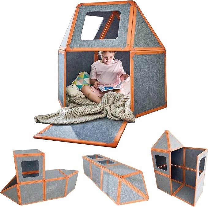 Superspace Giant Magnetic Fort Building Panels - The Little Set, Orange, 16 Panels, Life-Size Magnetic Tiles for Kids, Build Forts Castles Nooks, Eco-Felt STEM Toy Ages 3+, Indoor & Outdoor