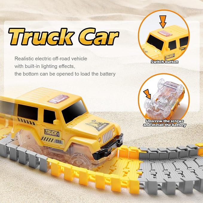 264 PCS Construction Race Tracks for Kids Toys, Flexible DIY Track Set | Glow in The Dark Magic Toy Set, 2 Light Up Cars Track, 3 Construction Cars, Birthday Gift for Age 3-9 Boys Toddler Girls