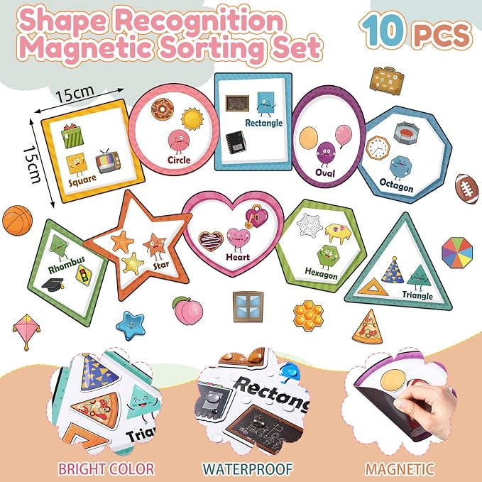 Blosssound 10 Set Magnetic Shape Sorting for Kids Learning Toys,Boho | Pair Everyday Objects with Shapes to Build Early Geometry Recognition, Fine Motor Skills, and Vocabulary Through Play