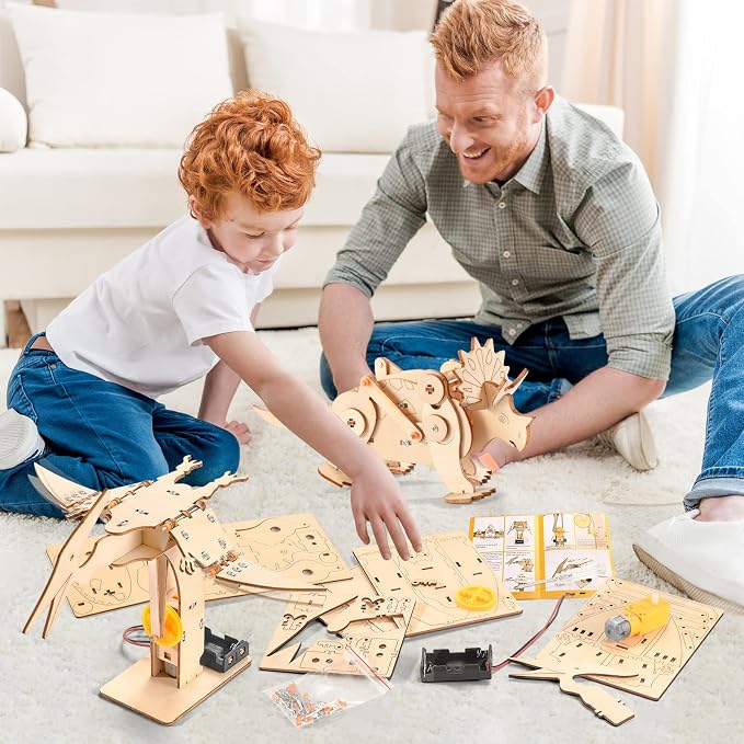 Dinosaur STEM Kits for Kids, 4 in 1 Wood Building Toys for Boys Crafts 8-12 | Build It Yourself Science Woodworking Kit, DIY 3D Wooden Puzzles Model for Kids, Birthday Gift for 8 9 10 11 12 13 Year Old