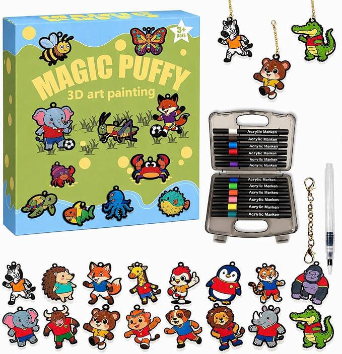MWOMGLP Magic Foam Texture Painting Kit, 16 Pack DIY Puffy Foam Art Craft Set for Kids, 3D Sensory Painting Paper with Colorful Foam Sheets, Creative Gift for Boys Girls Ages 3+(Animal Fashion)