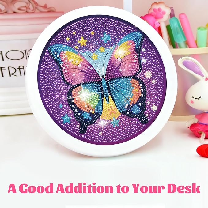 Gemozaic Butterfly Diamond Art Kits for Kids Ages 6-8-12, Round Frame, 8x8 | Cute Animal Diamond Art for Kids 6 8 9 10 12 Year Old, Easy Kid Big Gem Painting, DIY Arts and Crafts for Girl Birthday Gift