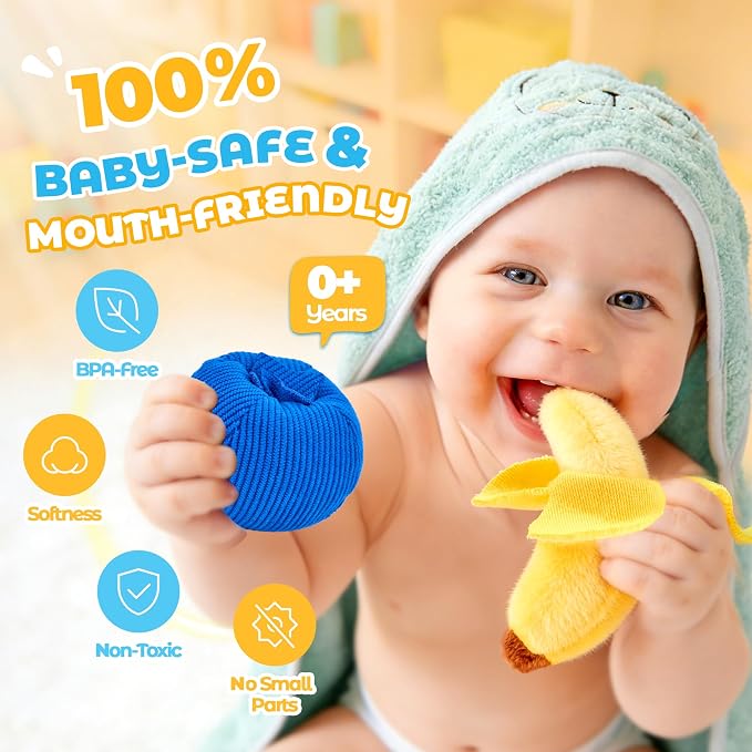 JoyCat Montessori Baby Toys 6-12 Months, 12PCS Sensory Sorting Boxes | Soft boxes with animal, fruit and crayon plush pieces for color sorting, in/out play, textures and little-hand practice