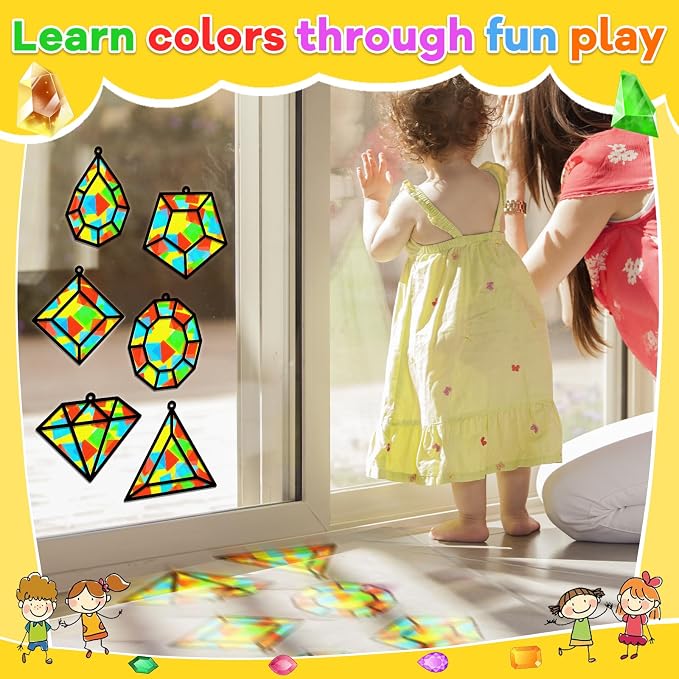 Lonfliness 32Sets Jewel Suncatchers Ornaments Kit DIY Window Stained Glass Effect Paper for Sun Catchers Craft Home Decor Creative Art Projects Activity Birthday Gift