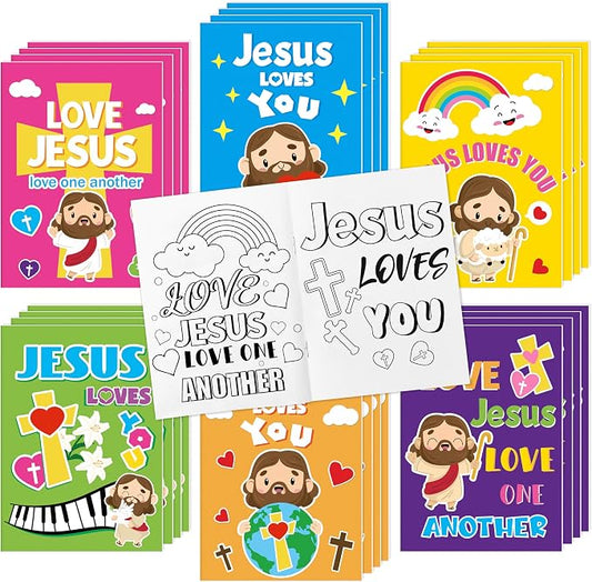 24Pcs Jesus Loves You Coloring Books Religious DIY Color-in Pages | Bible Drawing Booklet Bulk, Christian Artwork, Holiday Activity, Sunday School Supplies, Classroom Rewards, Gift, for Kids