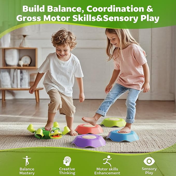 Stepping Stones for Kids & Toddlers 3-5, 6Pcs Non-Slip Sensory Toys & Obstacle Course for Indoor Outdoor Play, Develops Motor Skills, Balance & Coordination, Ideal Christmas & Birthday Gifts