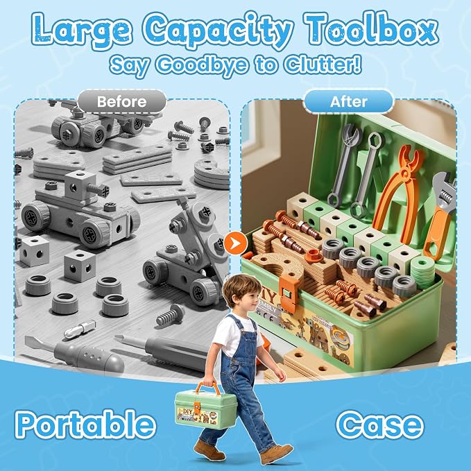 CUTE STONE 168Pcs Kids Tool Set with Electric Drill Toy, Building Kit | Toddler Play Tools with Vest & Storage Box, Montessori STEM Pretend Play Kit, Construction Building Toy Gift for kid Ages 3-6