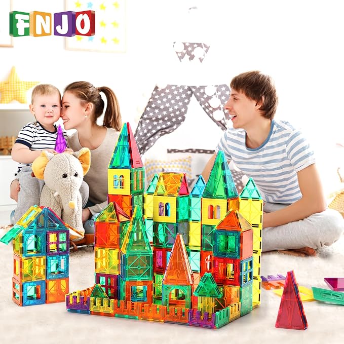 FNJO Magnetic Tiles, 100PCS Building Blocks, STEM Magnets Building Toy Set, Preschool Kindergarten Construction Stacking Toy, School Teacher Supplies, Classroom Must Haves