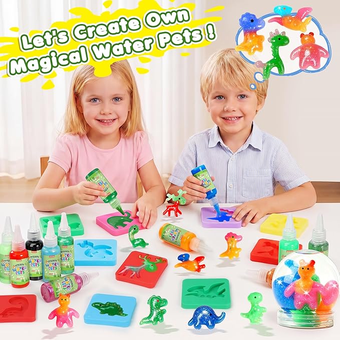 Aqua Fairy Water Gel Kit - Magic Water Elf Toy Kit - Water Pets - Dinosaurs DIY Squishy Maker Set - 12 Gels & 10 Molds - Make Your Own Squishies Sensory Toys - Water Toys - Gifts for Kids Ages 4+