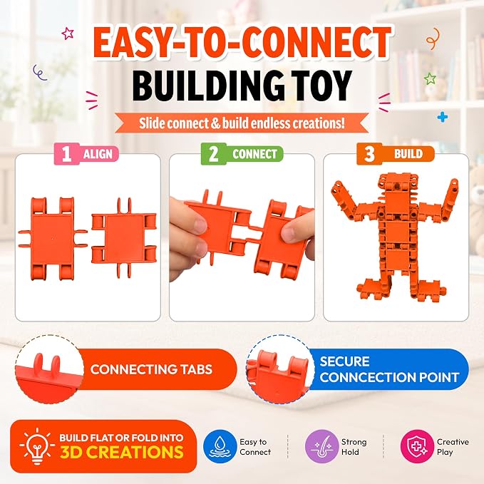 100 Piece Orange Snap Connecting Building Toy Set for Kids