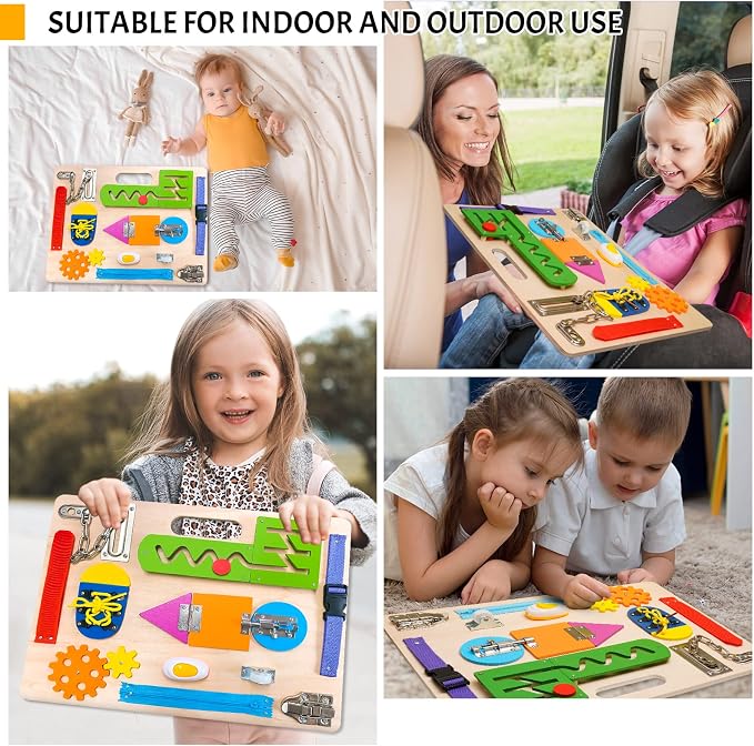 Montessori Busy Board for Toddlers, Wooden Sensory Toys, Preschool Learning Activities for Fine Motor Skills Travel Toy, Basic Life Skills Educational Gifts for 1 2 3 Years Old Kids Boys Girls | Preschool Learning Activities, Basic Life Skills, Fine Mo...