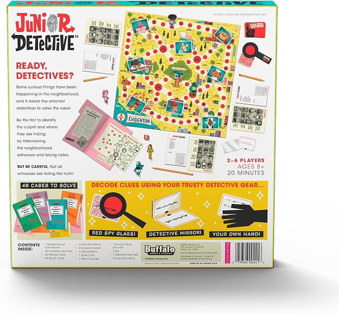 Buffalo Games Junior Detective Board Games for Kids 6-8, Family Board Games | Cooperative Clue-Solving, Hidden Clue Decoder, Quick Setup, 2-6 Players, For Kids 8-12, Family Board Games, Trust-Based Play