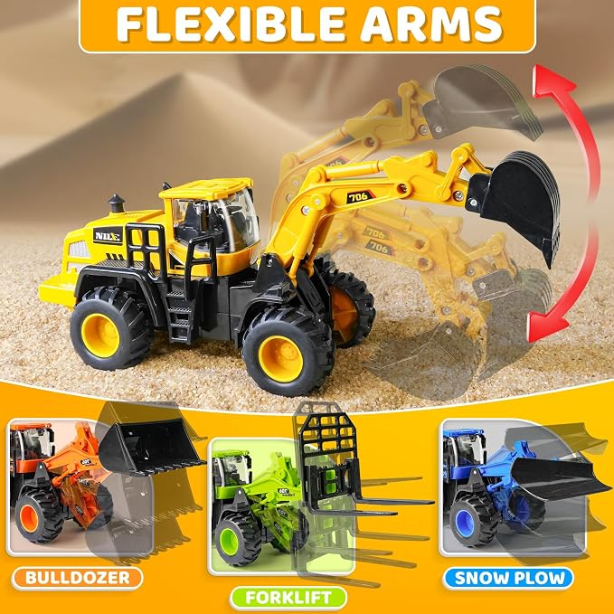 Beestech Construction Truck Toys for 3 4 5 6 7 8 Years Old Boys, Truck Vehicles Sand Sandbox Beach Toys, Excavator Forklift Bulldozer Friction Powered