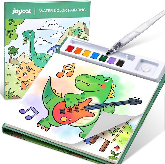 JoyCat Paint with Water Coloring Books for Toddlers (Dinosaur & Vehicle) | Watercolor Painting Set for Kids Ages 3-5 & 4-8, Arts & Crafts Drawing Activity Travel Toy, Birthday Gifts for Boys & Girls