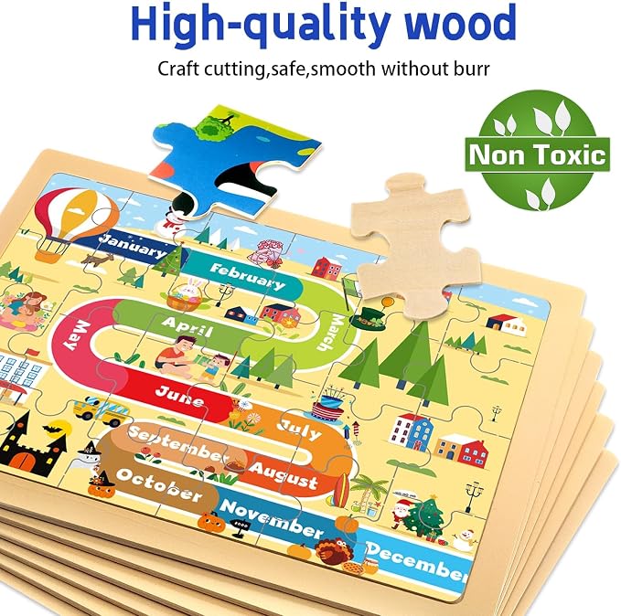 Montessori Wooden Puzzles for Toddlers 3-5, 6 Packs 24Pcs Solar System Learning Toys, Educational Preschool Puzzle Set, Toys for Kids Age 3 4 5 6 7 8, Birthday Gift for Boys Girls（Season）