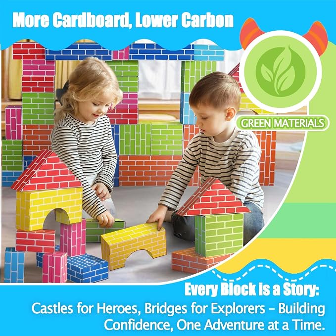 48-Pack Cardboard Building Blocks for Kids: 26/36/48 Jumbo Gifts Heavy Duty Develop Creative Thinking Spatial Reasoning Easy to Assemble