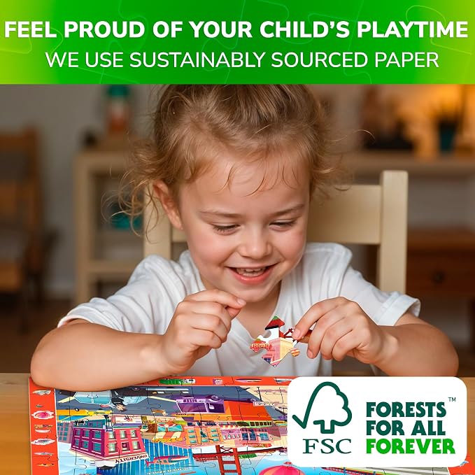 Jigsaw Puzzles for Kids Ages 4-6 - 4 x 60 Piece Kids Puzzles Ages 5-8 | Search and Find Puzzles for Kids Ages 6-8 - Toddlers Puzzles Ages 3-5 Year Old - Forest, Polar, Usa Park and City Animal