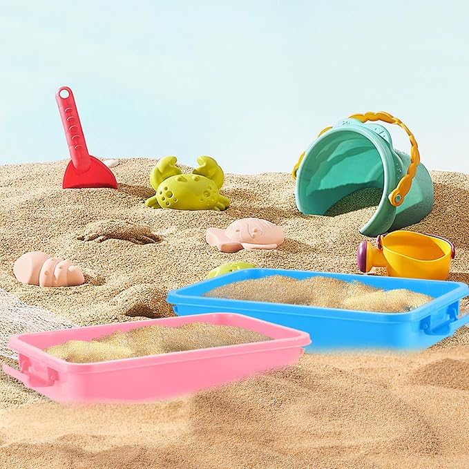 3 Pcs Plastic Sensory Bin Sand Tray with Lid 8 Stickers Portable Sandbox Container with Handle Clear Lid Stackable Play Tray for Home Office Storage Sand Arts Crafts Organizing