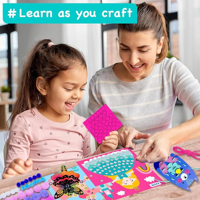 EZCRA Unicorn Craft Box for Kids Ages 4-8 – 21 Projects in 1 | Unicorn Craft Kit for Girls. 21 Craft Projects included. Mess-Free Activity Kit. Birthday Gift for Girls.