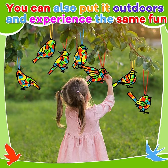 Lonfliness 32 Sets Bird Suncatchers Craft Kit DIY Birds Window Stained Glass Effect Paper Spring Home School Classroom Decoration Art Craft Creative Activity Project Gift Favor
