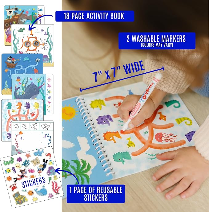 Totebook Dry Erase Activity Book for Kids - 18 Erasable Learning Games with Markers & Reusable Stickers, Travel Activities for Ages 4-6, Fits Case (Construction Theme)