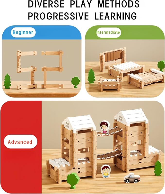 105Pcs Wooden Building Blocks Set, STEM Educational Toy for Kids 3-8