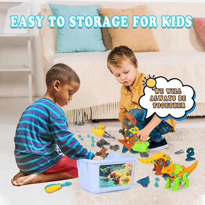 Elitoky Dinosaur Toys, Take Apart Dinosaur Toys for Kids, Educational Construction Building Sets with Electric Drill Storage Box - Birthday Gifts for Toddlers Boys Girls Age 3 4 5 6 7 8 Year Old
