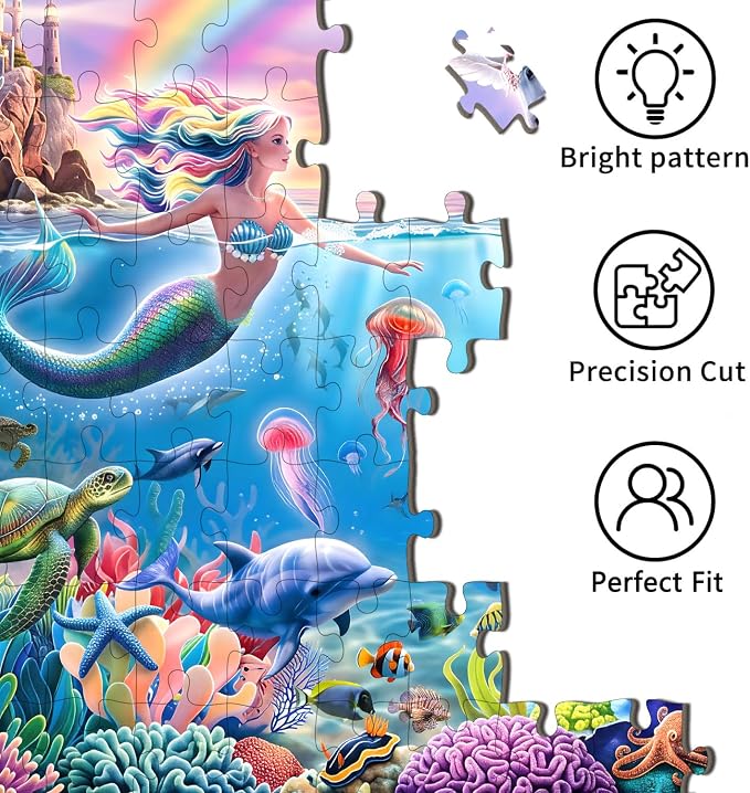 Puzzles for Kids Ages 6-8 8-10 - 200 Piece Puzzles Mermaid Unicorn Puzzle | 200 Piece for Learning Educational Puzzles .Puzzles for 6 7 8 9 10 11 12 years old boys and girls.Learning Puzzle Toy