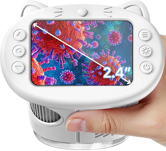 Microscope for Kids, 2.4 Inch Digital Microscope with 1000X Magnification, Handheld Camera Mini Pocket Magnifying Glass, Educational Toys for Ages 3+, White