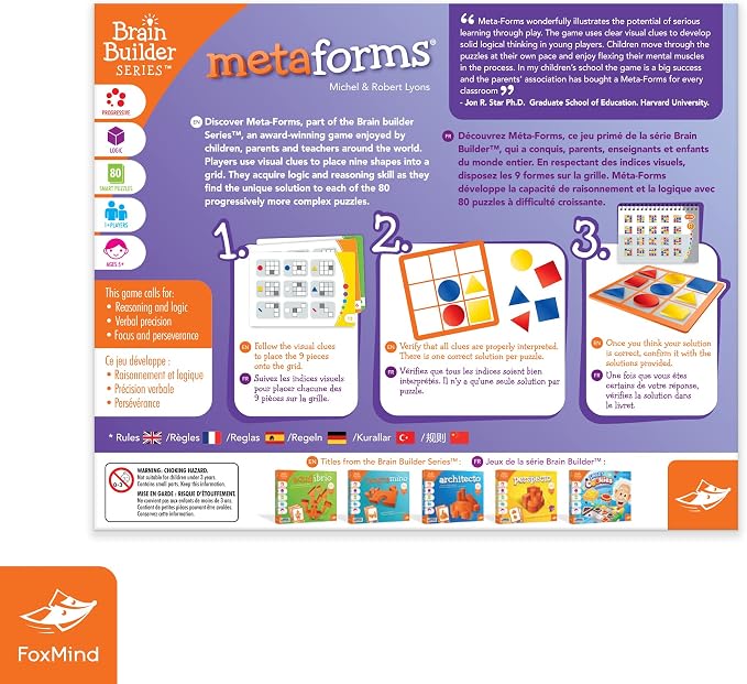 FoxMind Games: MetaForms Logic and Deductive Reasoning Puzzle Game, 80 Smart Puzzles to Work Through, 6 Levels of Complexity, Develops STEM Skills, 1+ Players, for Ages 5 and up