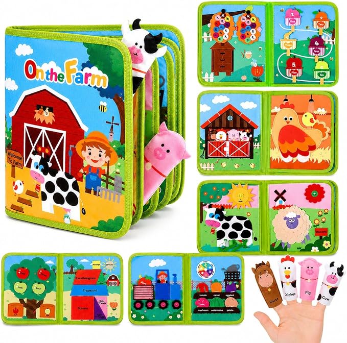 OCHIDO Busy Book for Toddlers 1-3, Montessori Toys 1 Year Old Quiet Book | Educational Learning Soft Sensory Activity Book, 10 Pages, Toddler Travel Toys, Birthday Gift for 1 Year Old Boys & Girls