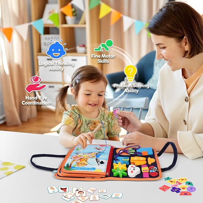 Toddler Toys Montessori Busy Board, Busy Book Toy for Toddlers Ages 1-3 | 2 Year Old Boy Girl Birthday Gift, Montessori Toys for 1 Year old Boy, Educational Activity Book for Learning Motor Skills