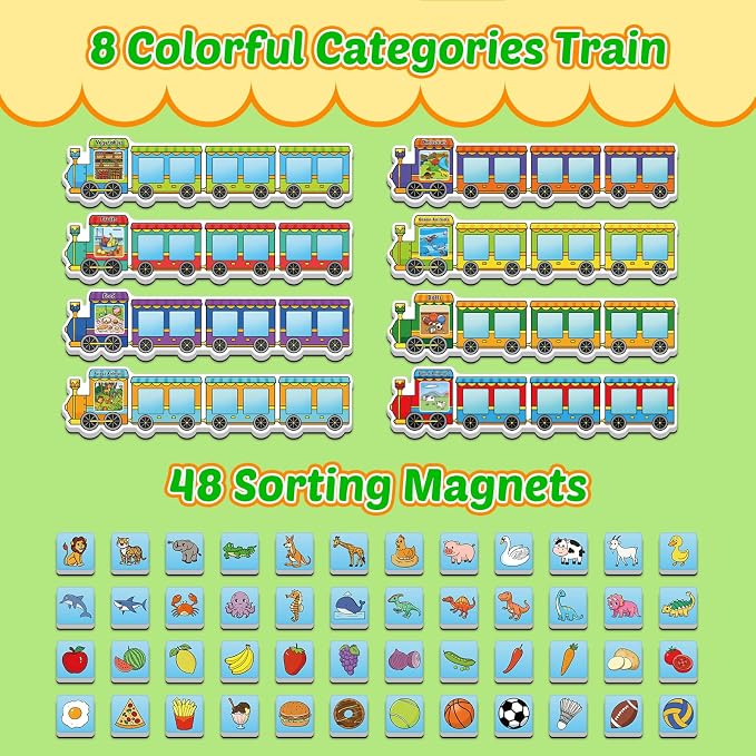 Quilinz Magnetic Sorting Toys,Animal&Vegetable&Fruit&Food&Ball Fridge Magnets for Kids,Recognition Games,Toddler Magnets for Refrigerator Whiteboard,Matching Game,Preschool Learning Activity
