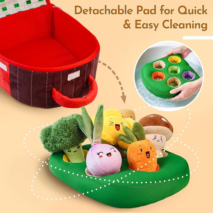 Baby Toys 6-12 Months, Farm Vegetable Garden Plush Toy with Animal Finger Puppets, 6 Month Old Montessori Sensory Toys with Rattles, Squeaker, Textures, Teether, Birthday Boy Girl Gifts